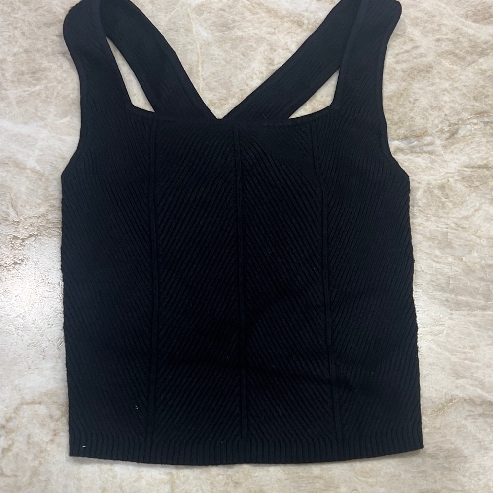 Abercrombie & Fitch Ribbed Sweater Knit Cross Back Tank. Black. Size small.